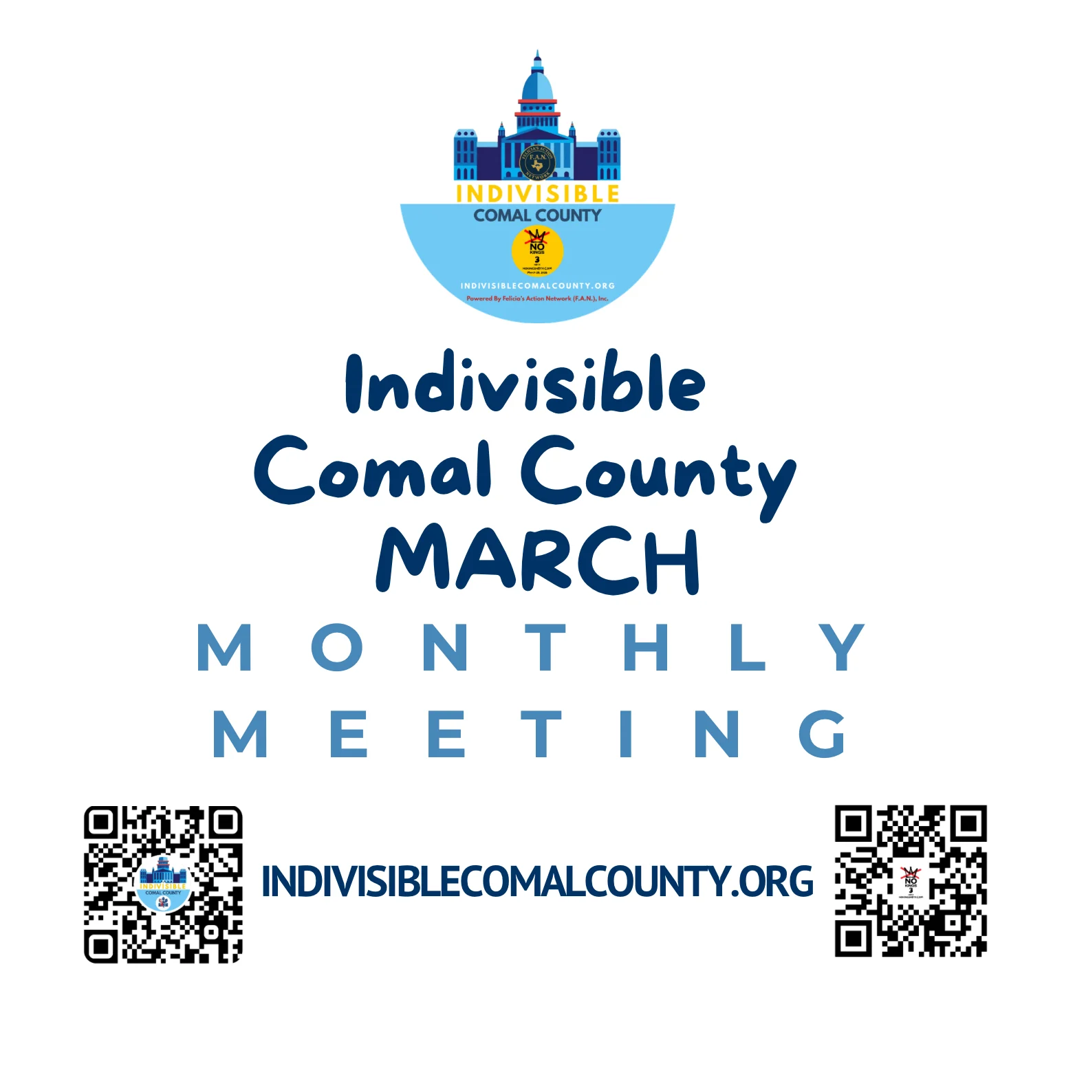 Indivisible Comal County Monthly Mtg | No Kings 3 NBTX Discussion